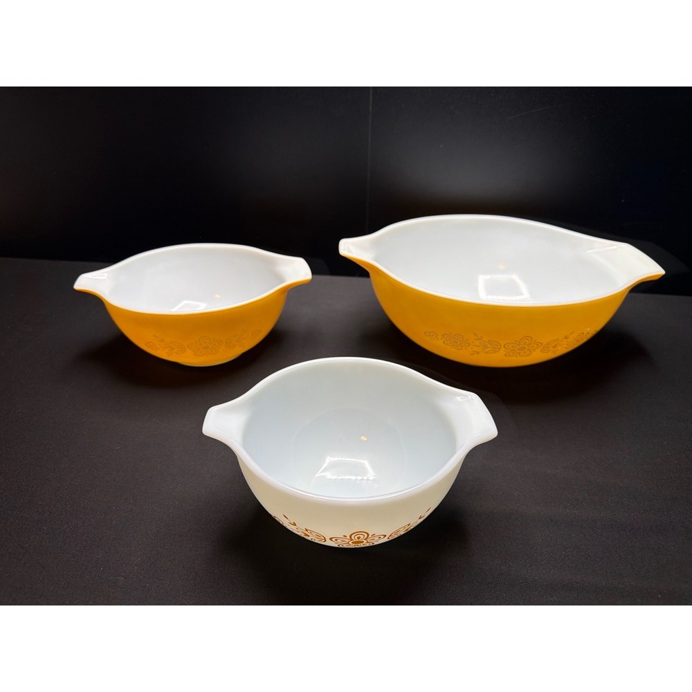 Vintage Pyrex Butterfly Gold Cinderella Bowls 441 442 444 Set of 3